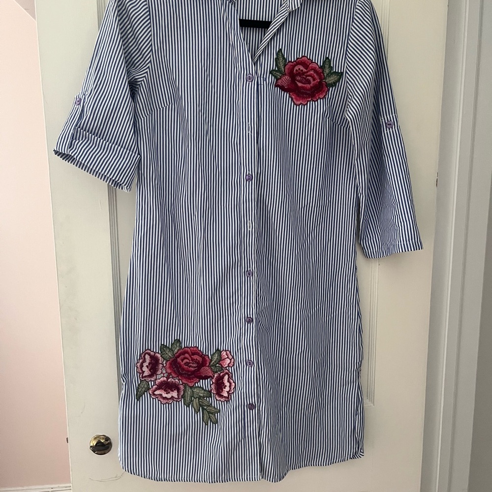 Speed Control Blue and White Striped Shirt dress